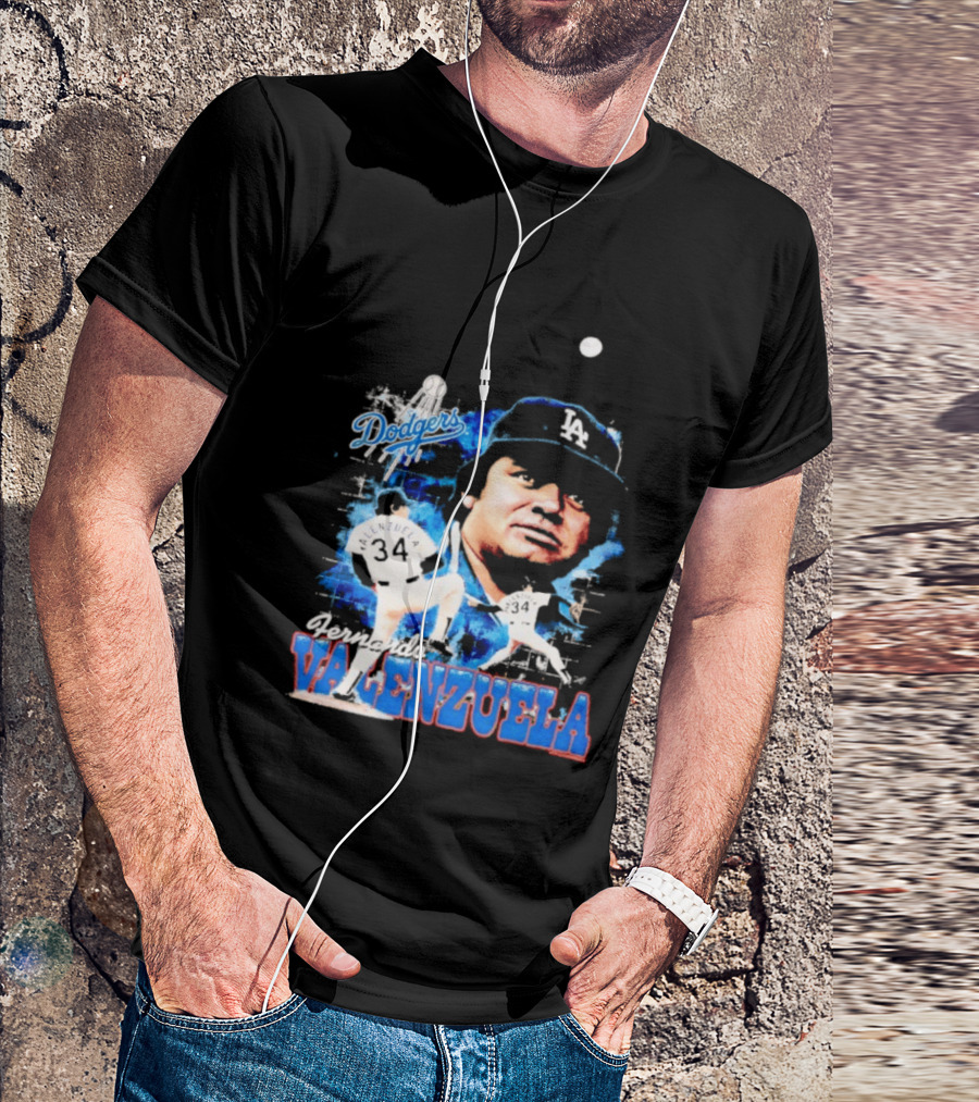 Los Angeles Dodgers Fernando Valenzuela Legendary Pitcher Icon Blue T-Shirt
