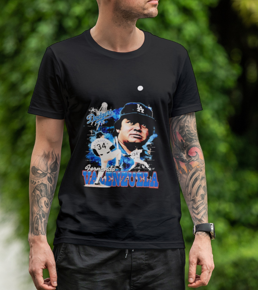 Los Angeles Dodgers Fernando Valenzuela Legendary Pitcher Icon Blue T-Shirt