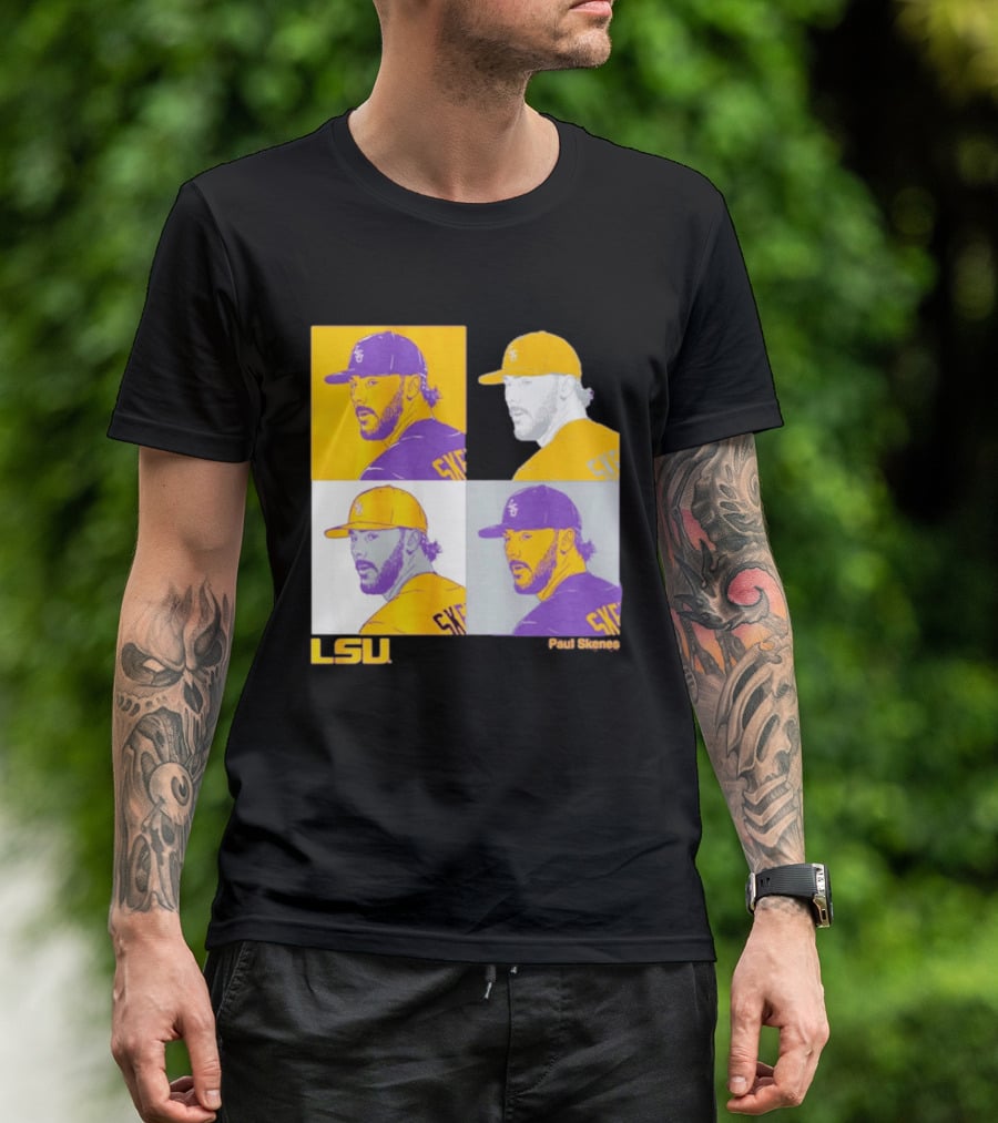 LSU Baseball Paul Skenes Colorful Collage Panels T-Shirt