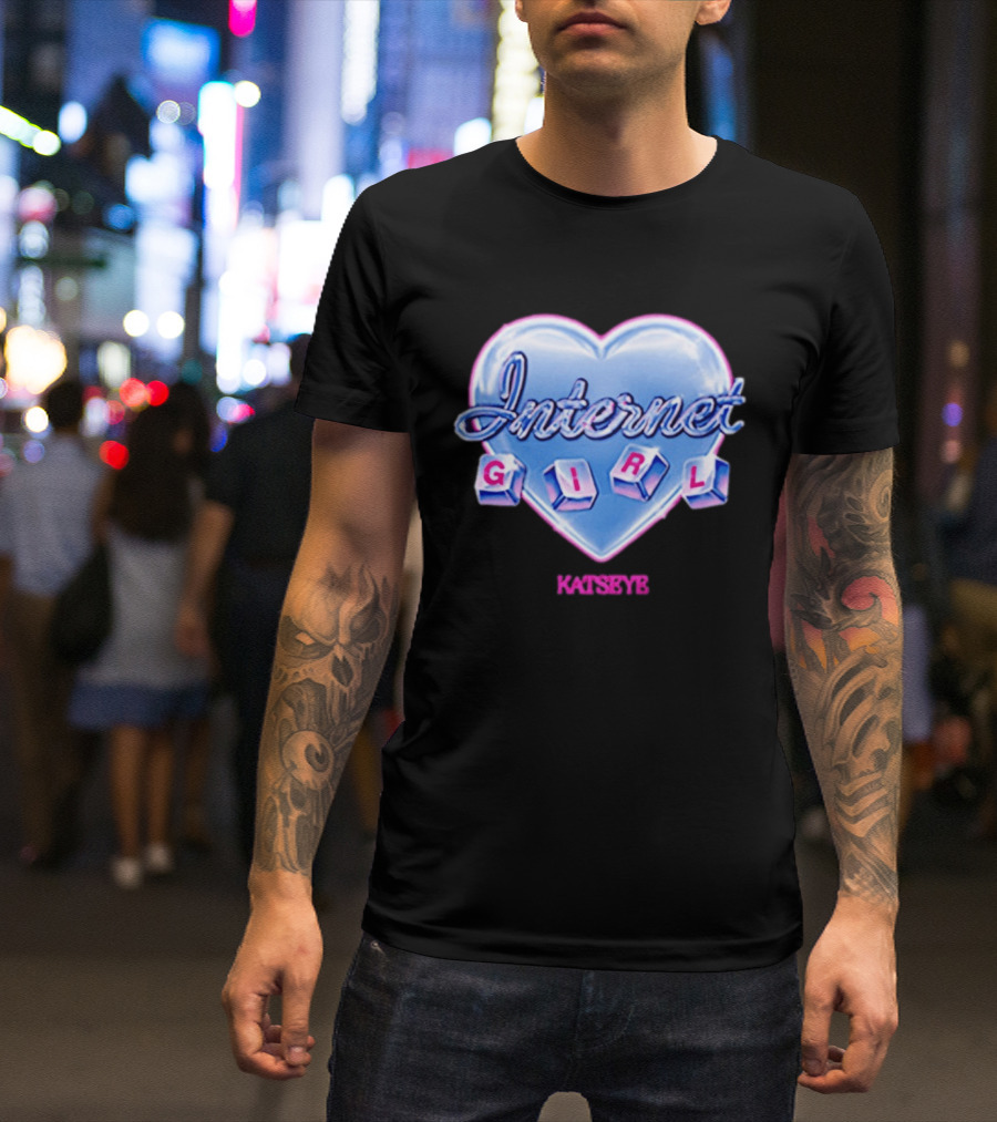 Katseye Internet Girl Neon Blue Heart T-Shirt