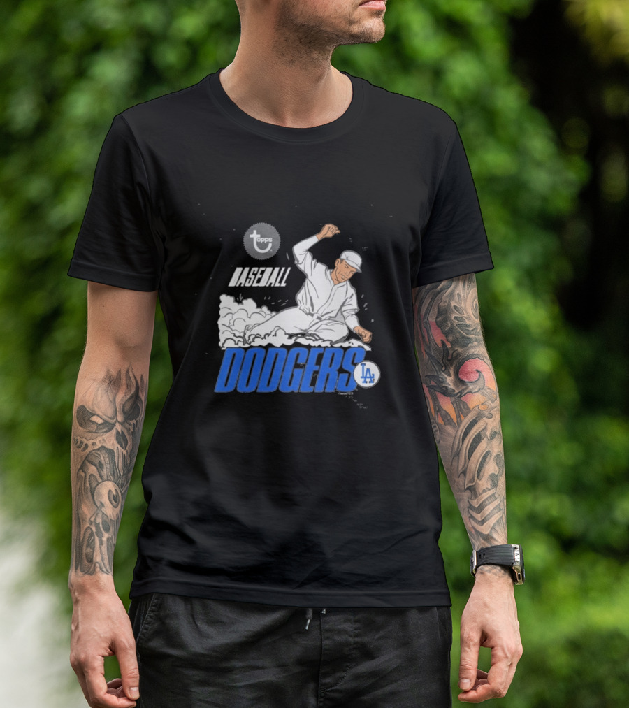 Dodgers LA Baseball Cartoon Topps MLB Raglan T-Shirt