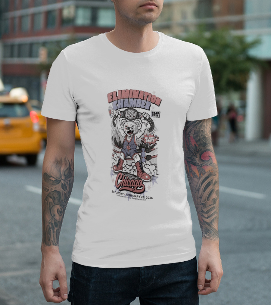 Elimination Chamber 2026 Chicago Cartoon Bear T-Shirt