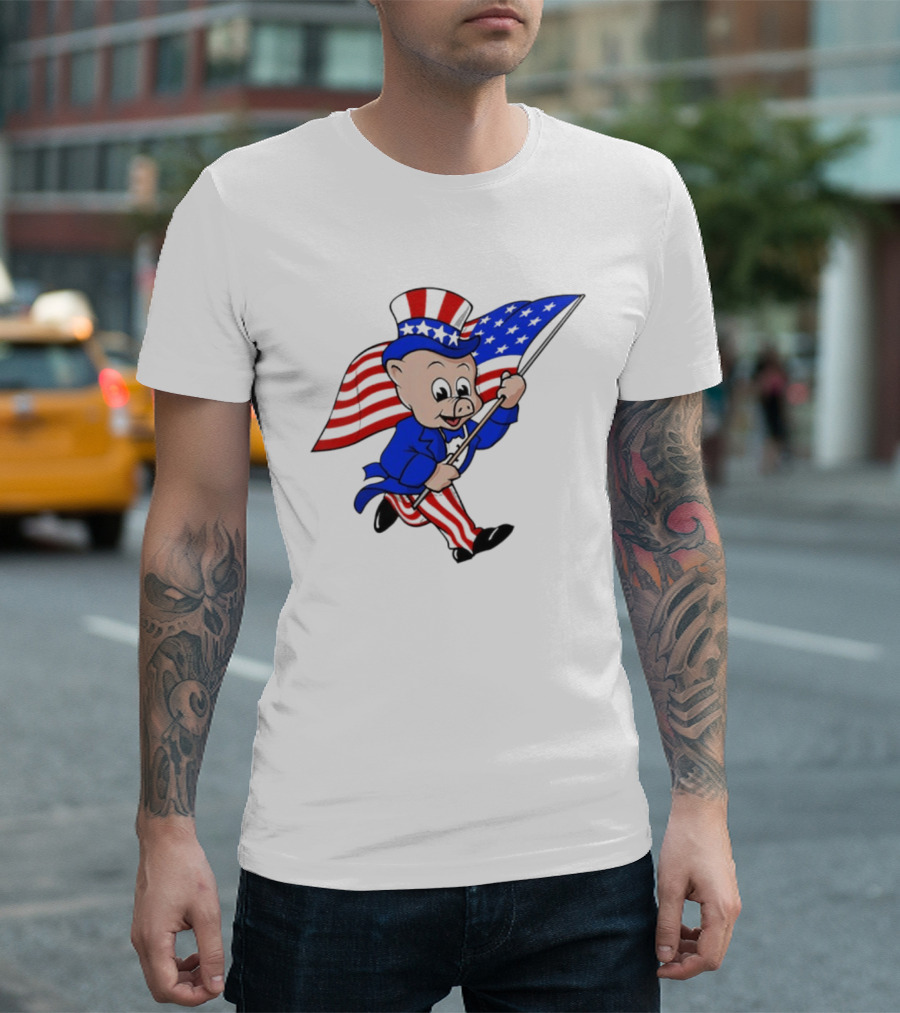 Piggly Wiggly Patriotic July 4th Celebration With American Flag And Uncle Sam Hat T-Shirt