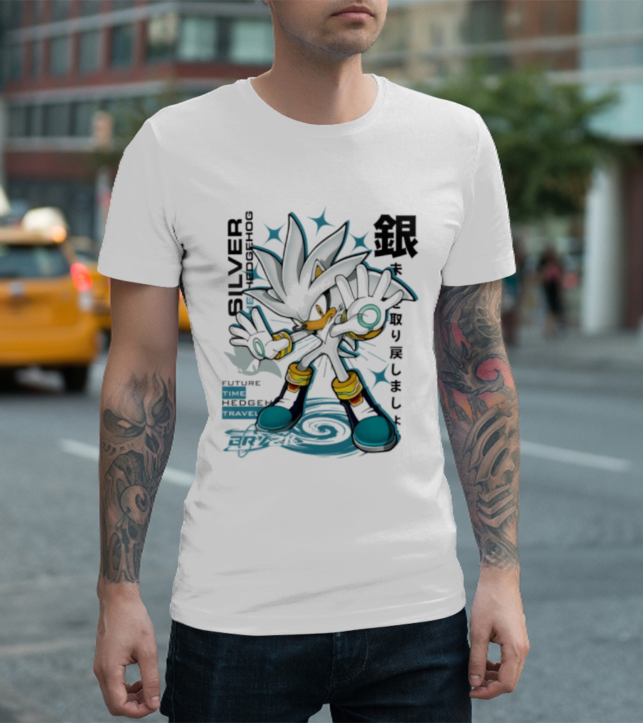 Silver Psychokinesis Future Hedgehog Japanese T-Shirt