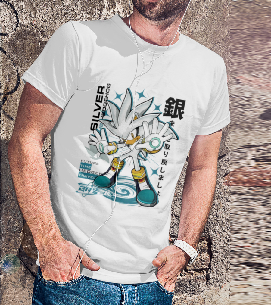 Silver Psychokinesis Future Hedgehog Japanese T-Shirt