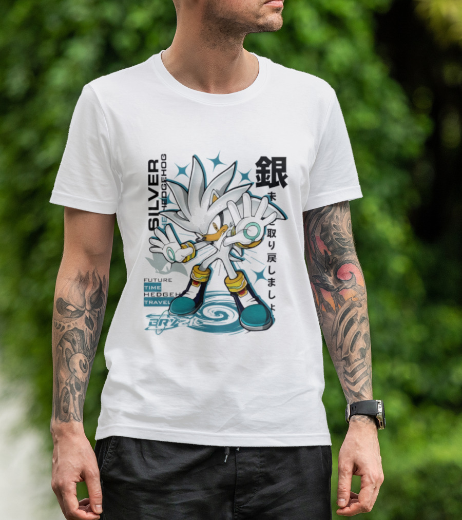Silver Psychokinesis Future Hedgehog Japanese T-Shirt