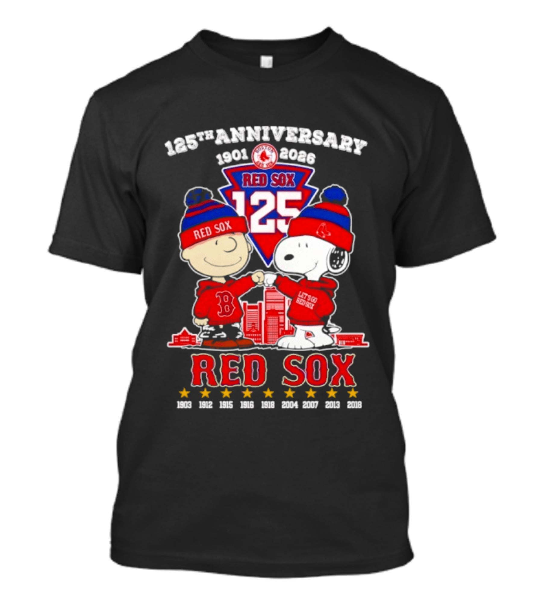 Charlie Brown Snoopy Peanuts Red Sox 125th Anniversary 1901 2026 T-Shirt