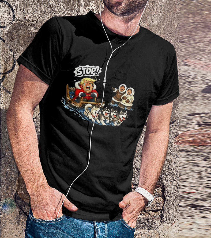 STOP Trump Greenland Dogsled Cartoon T-Shirt