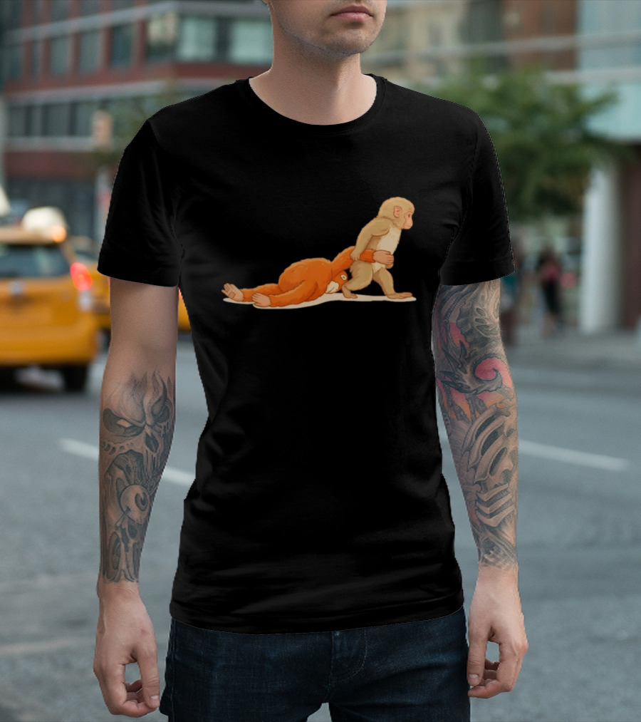 Baby Monkey Punch Hilarious Cartoon Primate Scene T-Shirt