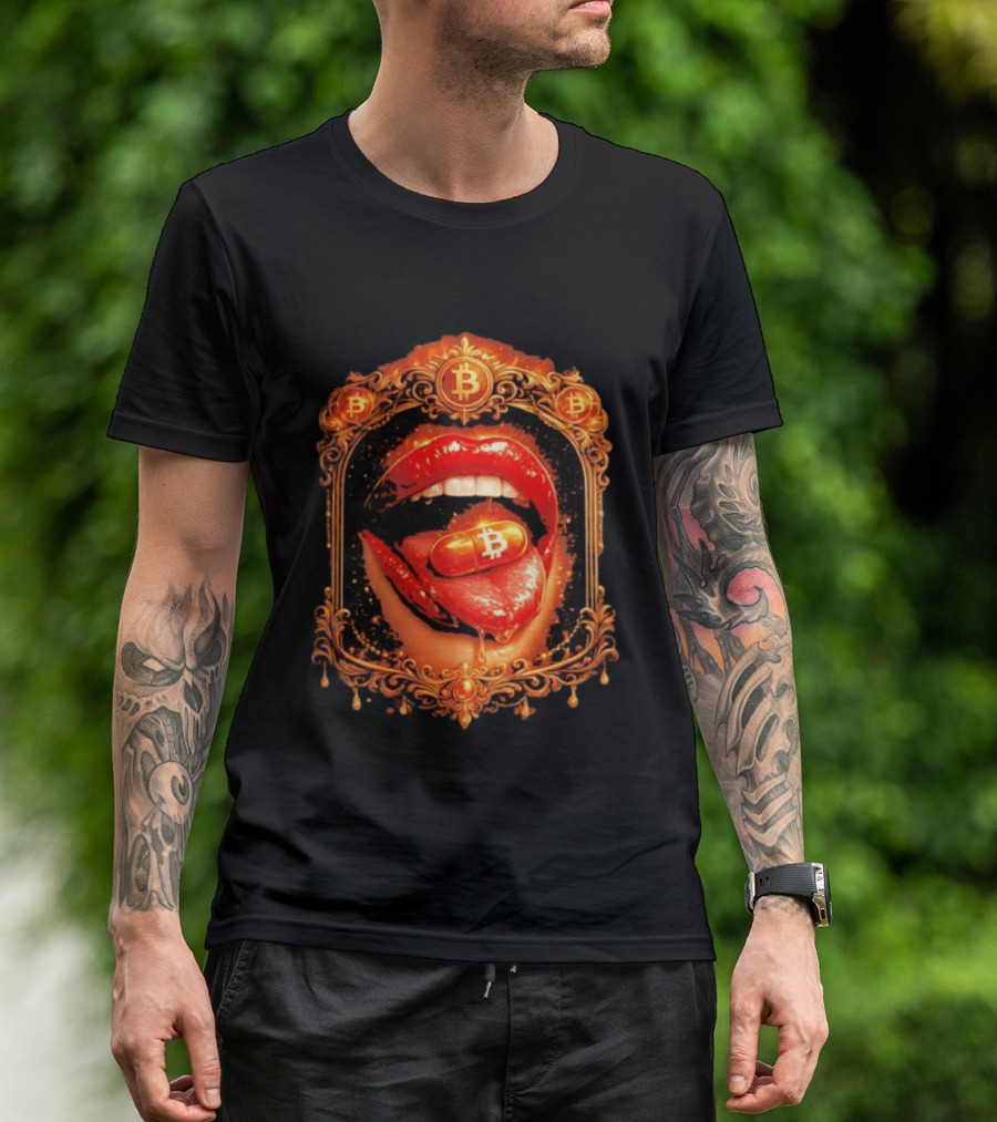 Bitcoin Orange Pill Lips Iconic Cryptocurrency T-Shirt