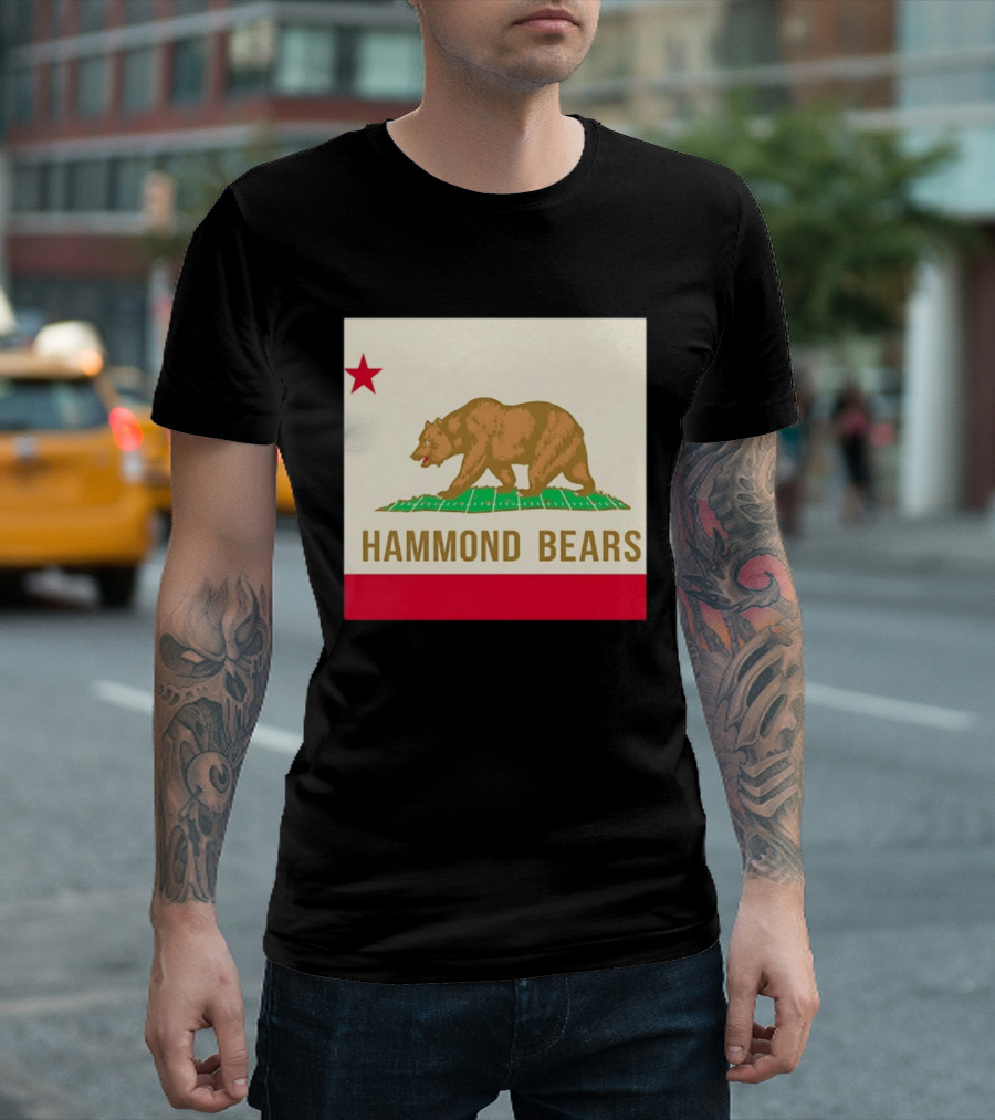 Hammond Bears California Flag Red Star Bear Image T-Shirt