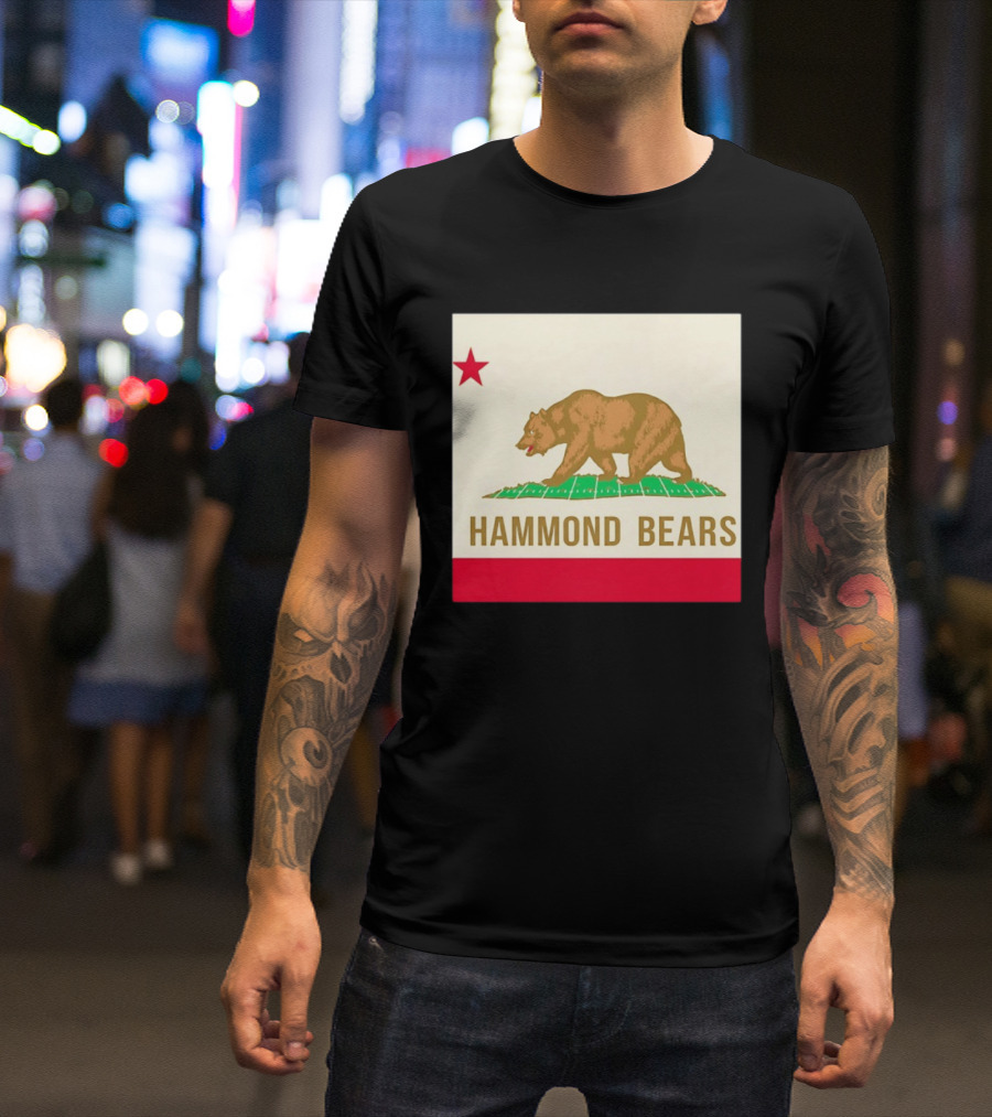 Hammond Bears California Flag Red Star Bear Image T-Shirt