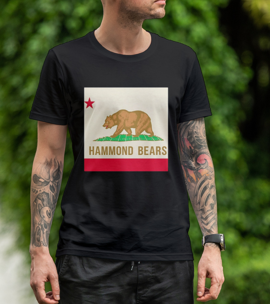 Hammond Bears California Flag Red Star Bear Image T-Shirt