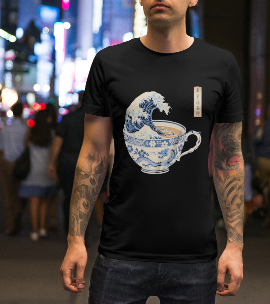 The Great Kanagawa Tea Cup Ukiyo E Wave Meets Dragon Porcelain T-Shirt