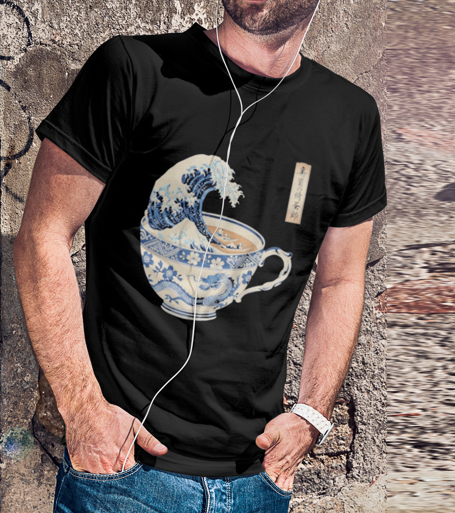 The Great Kanagawa Tea Cup Ukiyo E Wave Meets Dragon Porcelain T-Shirt