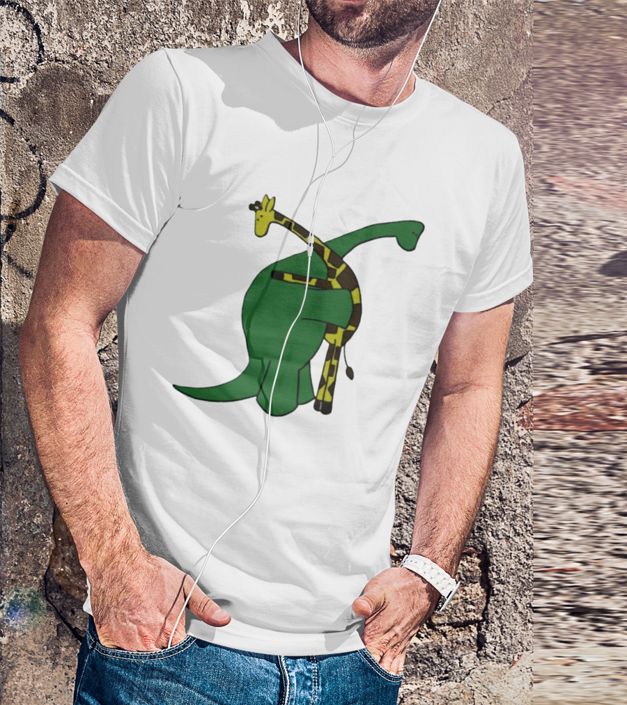 Dinosaur And Giraffe Friendship Embrace T-Shirt