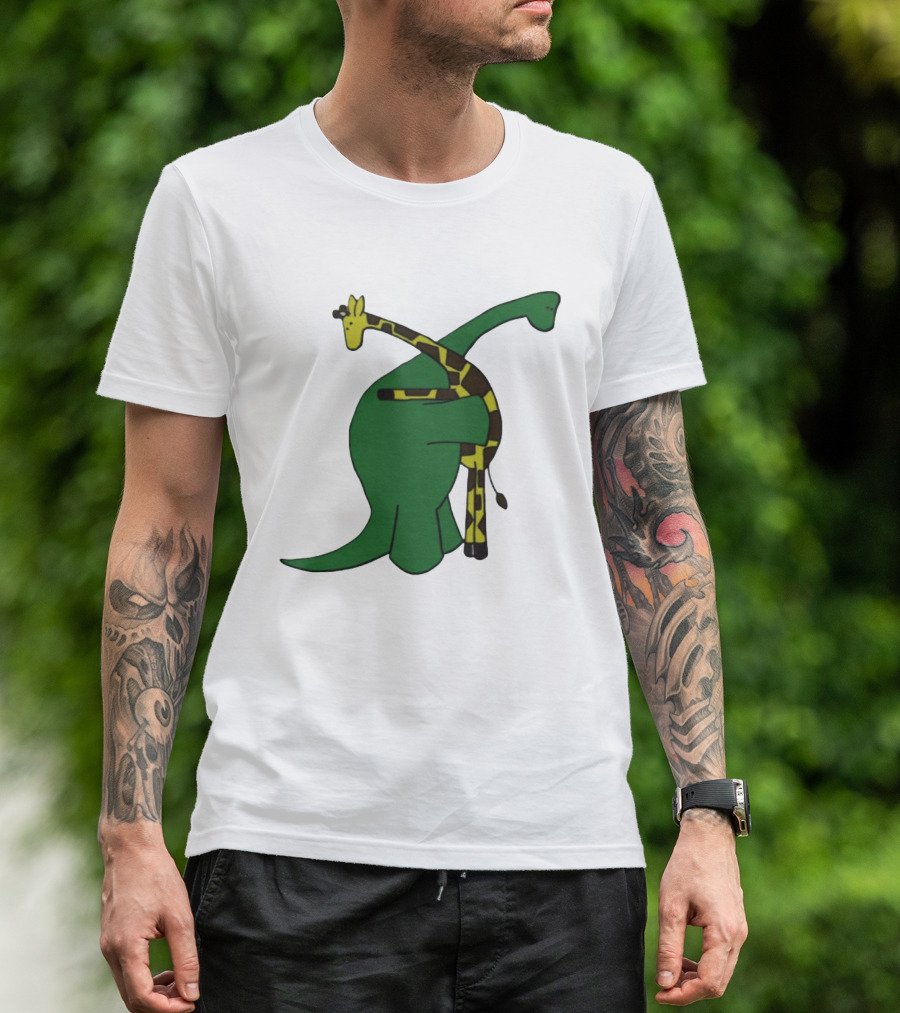 Dinosaur And Giraffe Friendship Embrace T-Shirt