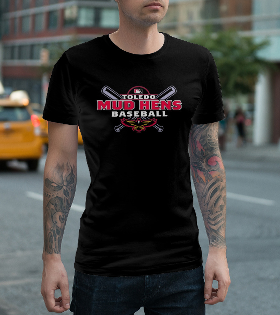 Toledo Mud Hens Baseball MLB Crossed Bats With Eagle T-Shirt