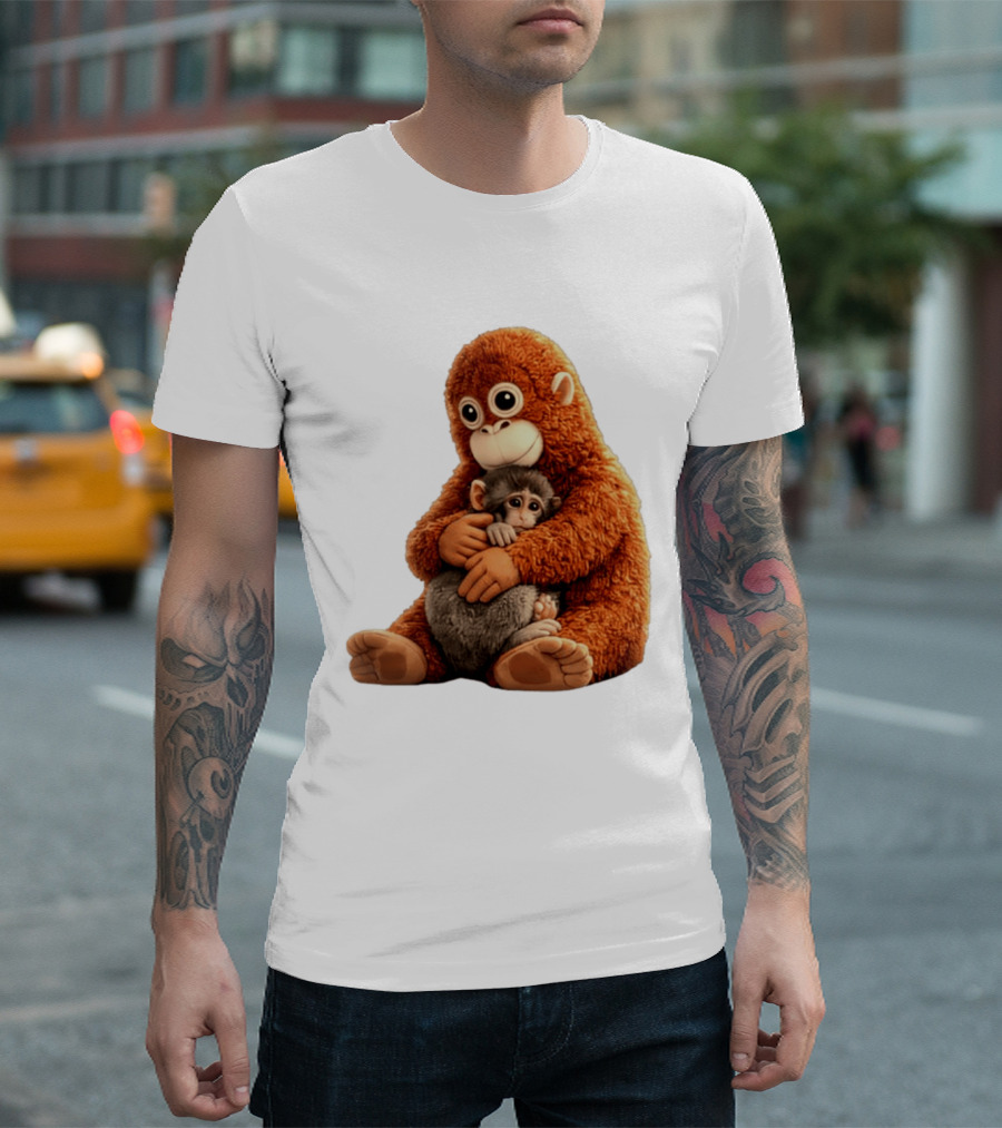 Punch Monkey Hugging Plush Baby Monkey T-Shirt