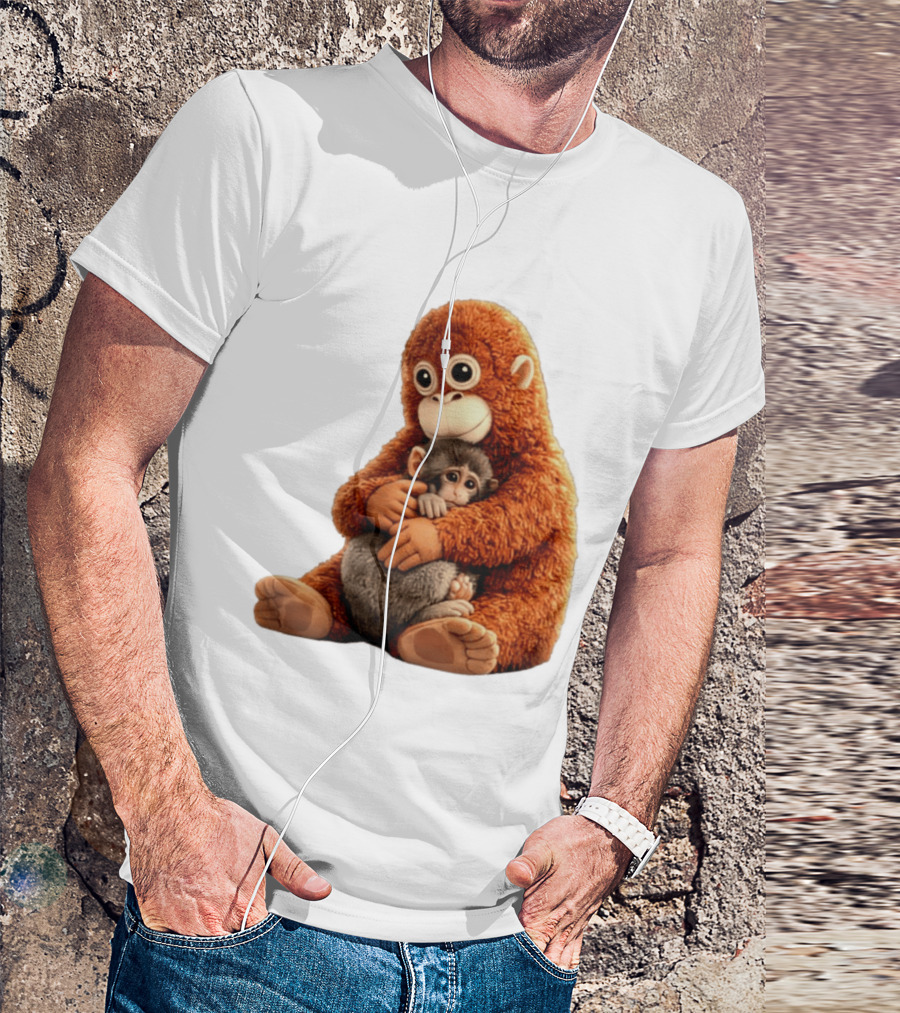 Punch Monkey Hugging Plush Baby Monkey T-Shirt