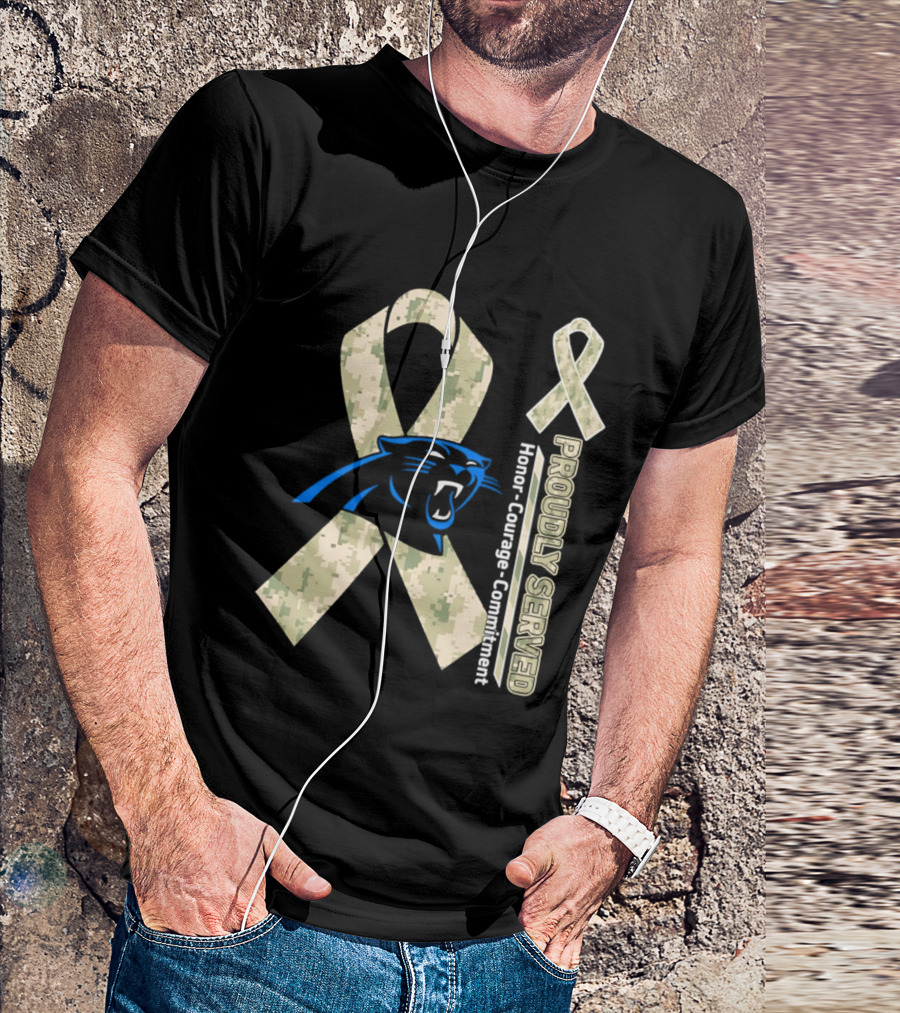 Carolina Panthers Camouflage Ribbon Proudly Served Honor Courage Commitment T-Shirt