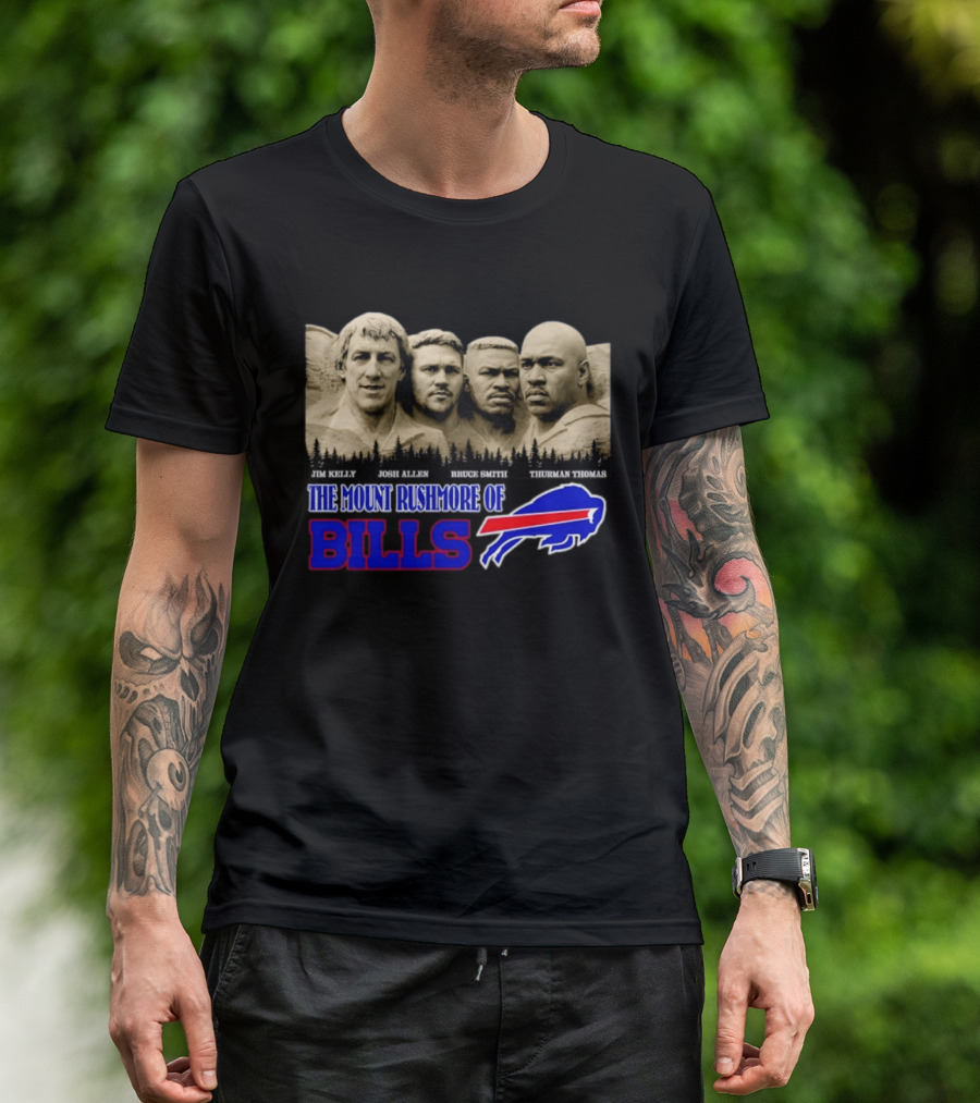 Jim Kelly Josh Allen Bruce Smith Thurman Thomas The Mount Rushmore Of Buffalo Bills T-Shirt