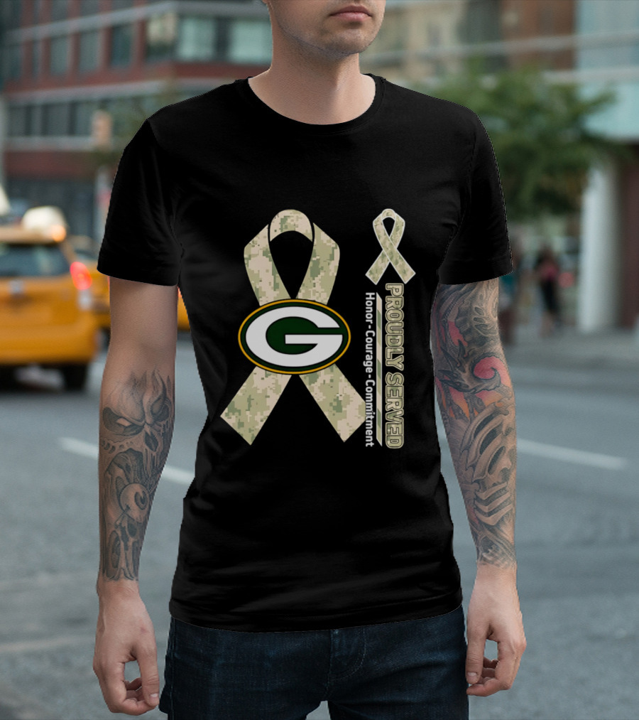 Green Bay Packers Camouflage Ribbon Honor Courage Commitment T-Shirt