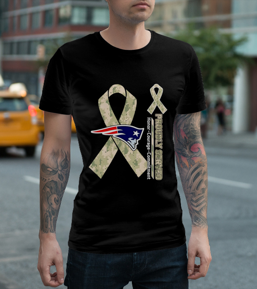 New England Patriots Camouflage Ribbon Honor Courage Commitment T-Shirt