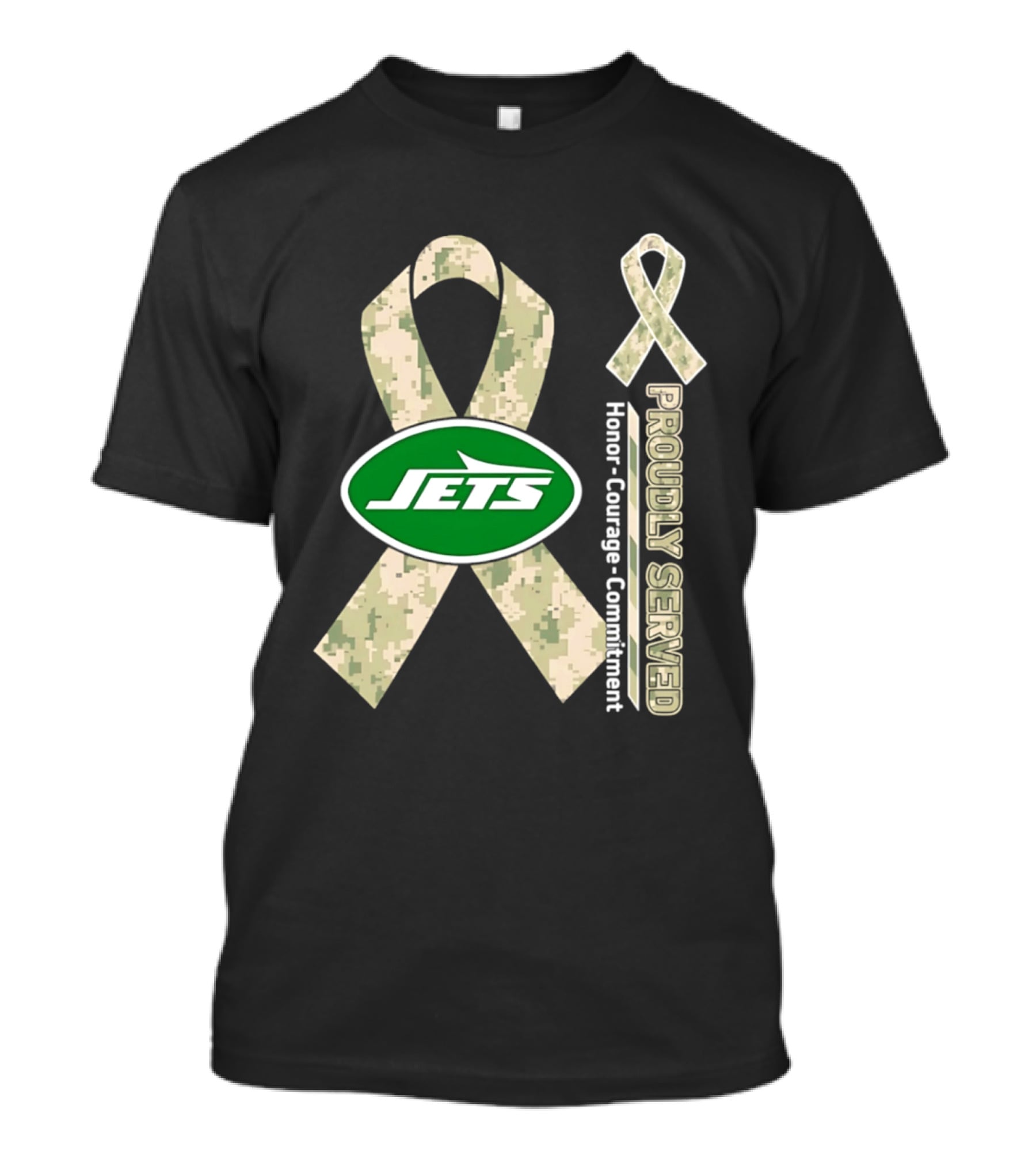 New York Jets Camo Ribbon Proudly Served Honor Courage Commitment T-Shirt