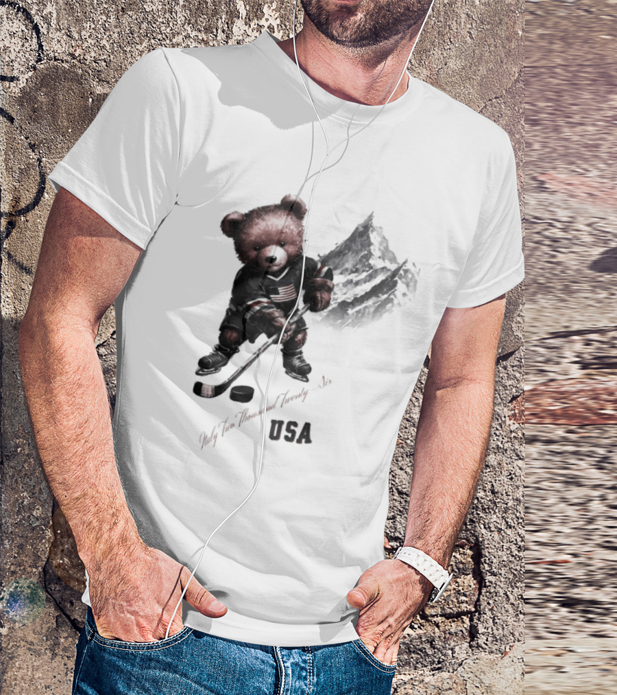 USA Ice Hockey Teddy Bear Italy 2026 T-Shirt