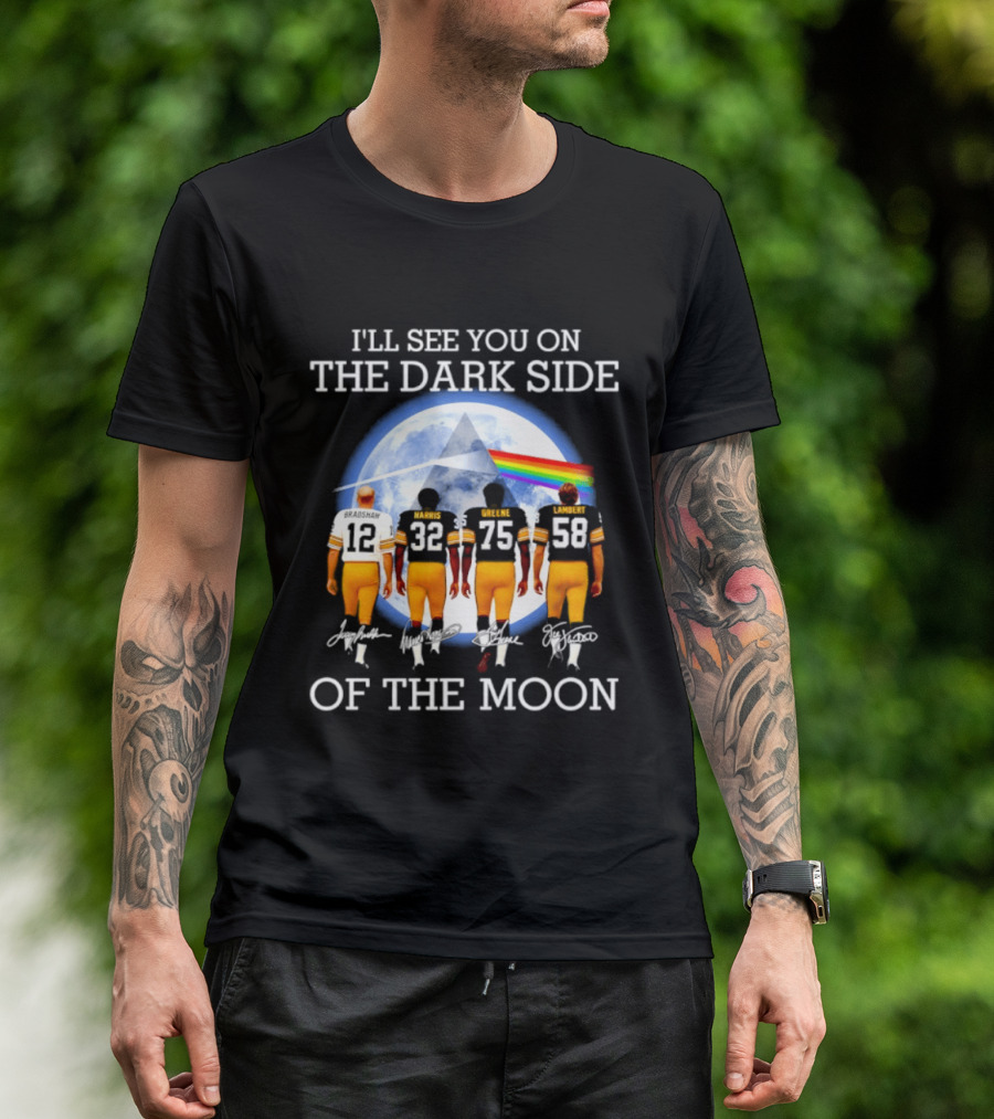 Pittsburgh Steelers I'll See You On The Dark Side Of The Moon Players Walking In Front Of Moon And Prism T-Shirt