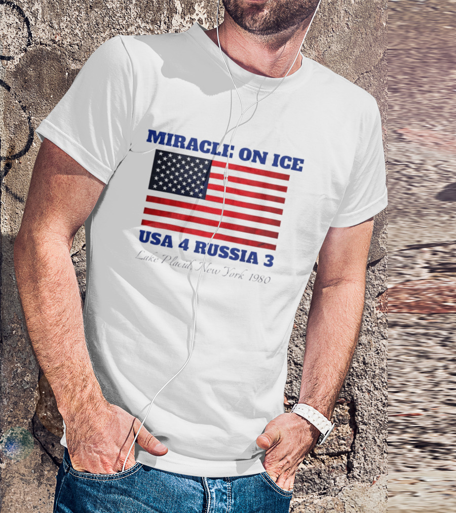 Miracle On Ice USA 4 Russia 3 American Flag Lake Placid New York 1980 Olympic 2026 Milano Cortina T-Shirt