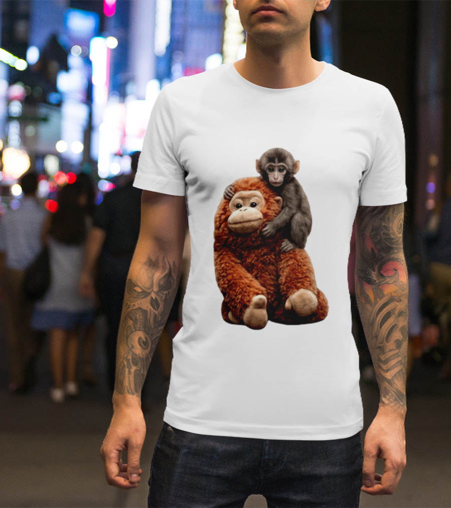 Monkey Punch Plush Toy And Baby Monkey Cuddling Image T-Shirt