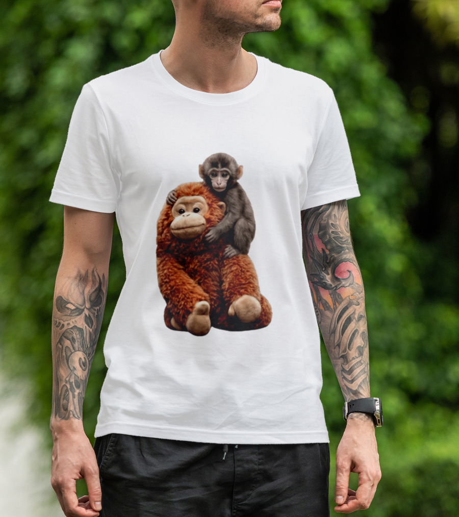 Monkey Punch Plush Toy And Baby Monkey Cuddling Image T-Shirt