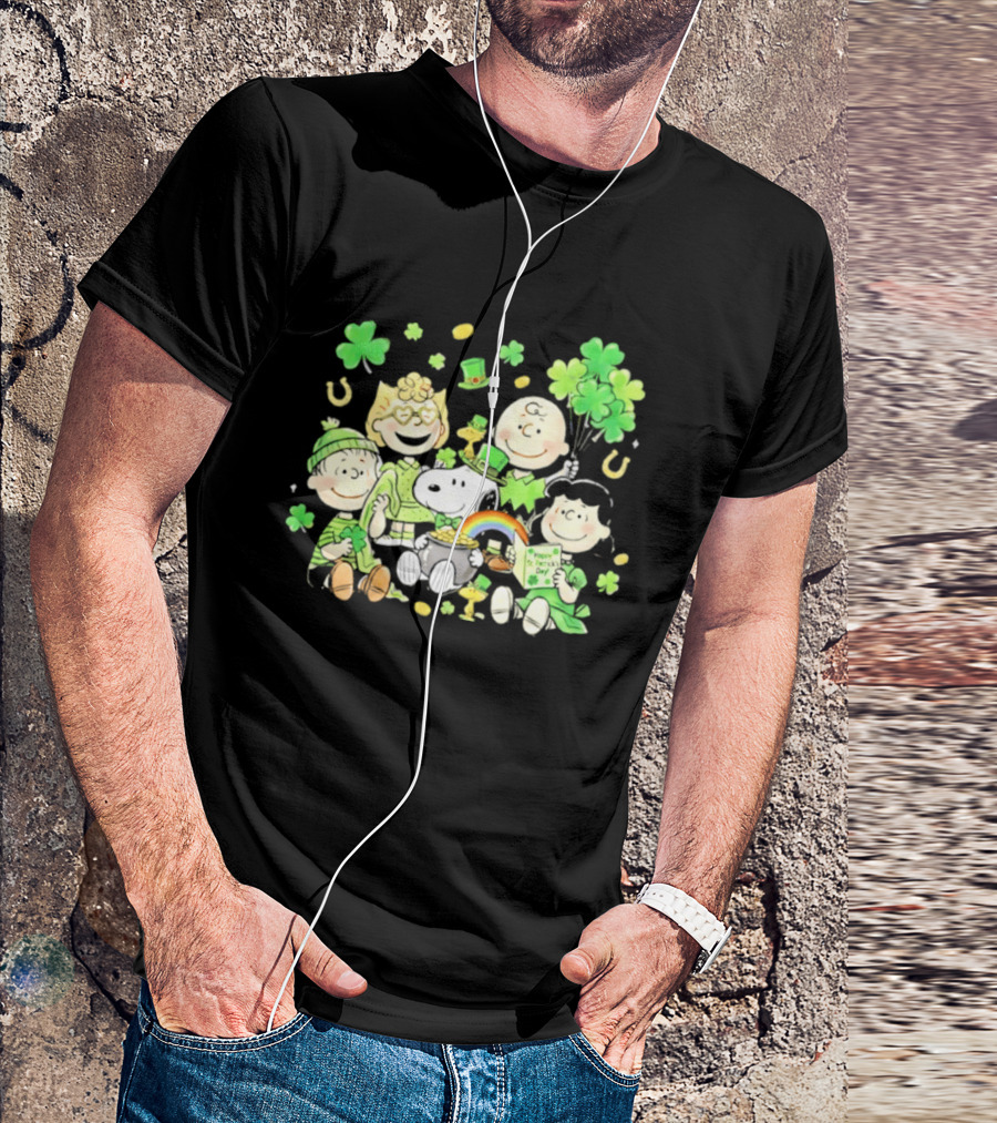 St. Patrick's Day Peanuts Snoopy And Friends With Shamrocks Horseshoes And Rainbow T-Shirt