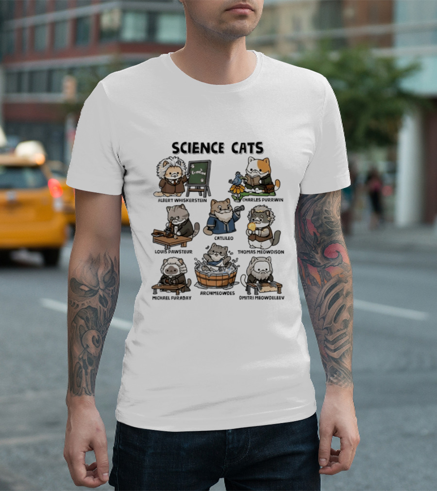 Science Cats Einstein Galileo Hypurrnicus Curieos Purrnicus Newton Hisshopper Tesla Furraday Hisskampf T-Shirt