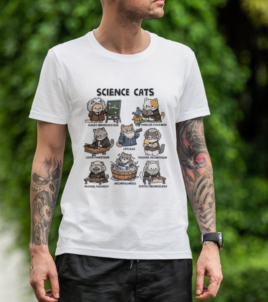 Science Cats Einstein Galileo Hypurrnicus Curieos Purrnicus Newton Hisshopper Tesla Furraday Hisskampf T-Shirt