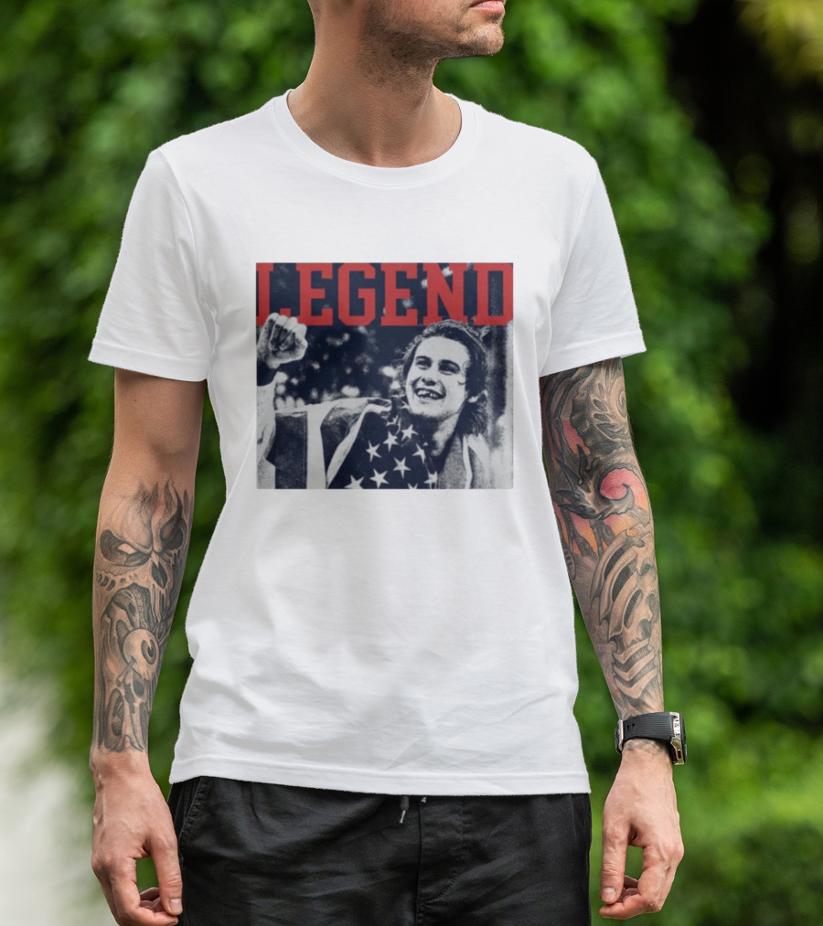 The Ice Sacrifice Jack Hughes Legend Fist Raised American Flag T-Shirt