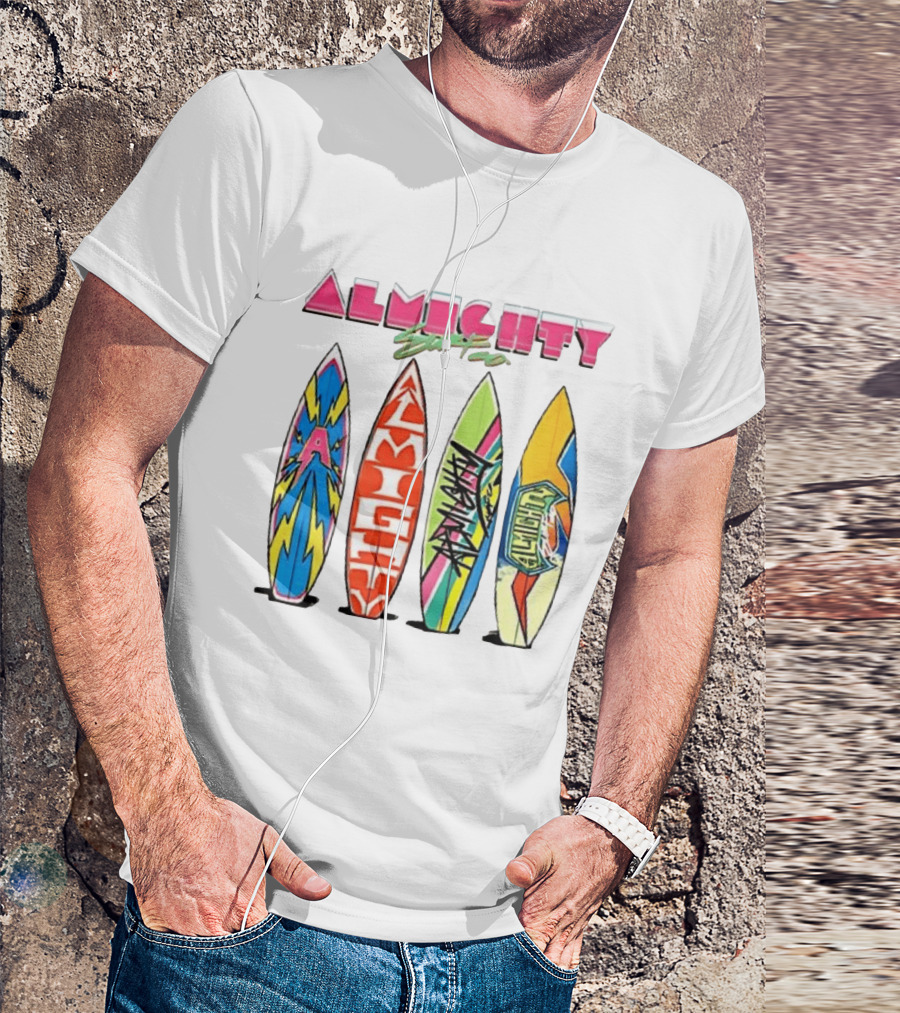 Almighty Surfs Up Collection Vibrant Surfboards T-Shirt