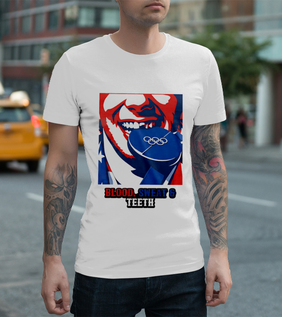 Blood Sweat Teeth Jack Hughes USA Olympic Hockey Gold Medal Champs T-Shirt