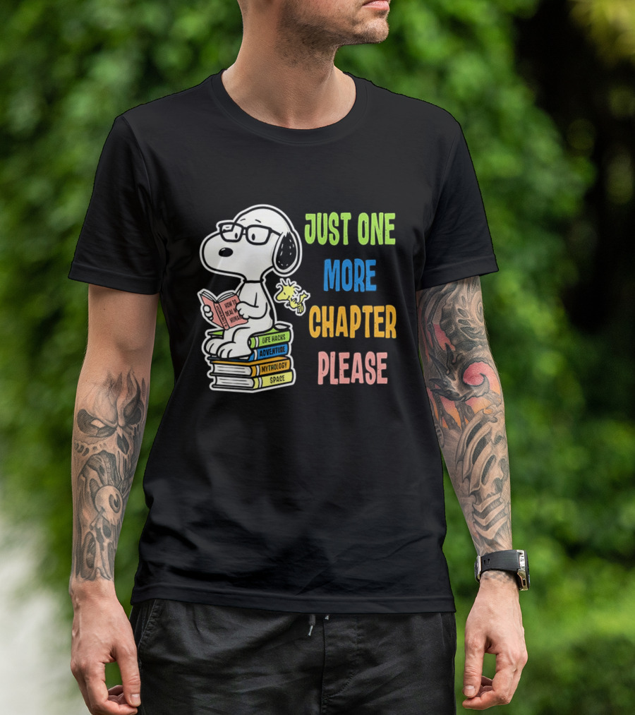 Snoopy Just One More Chapter Please Peanuts Reading Glasses Books Stack T-Shirt