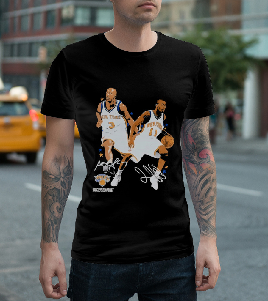 Stephon Marbury Jamal Crawford New York Knicks 3 11 Signatures T-Shirt