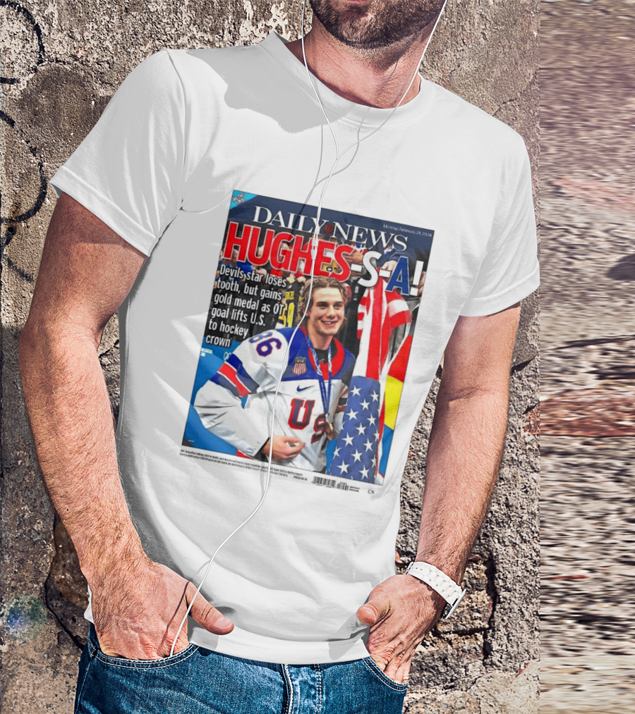 Daily News Jack Hughes S A Gold Medal US Hockey Devil Star T-Shirt