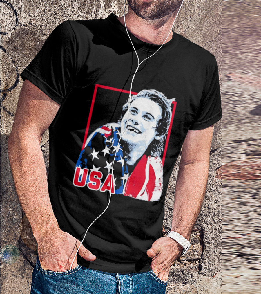 USA Flag Happy Athlete Red Frame American Pride T-Shirt