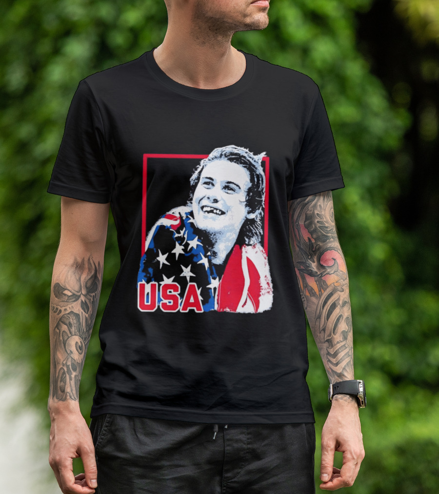 USA Flag Happy Athlete Red Frame American Pride T-Shirt