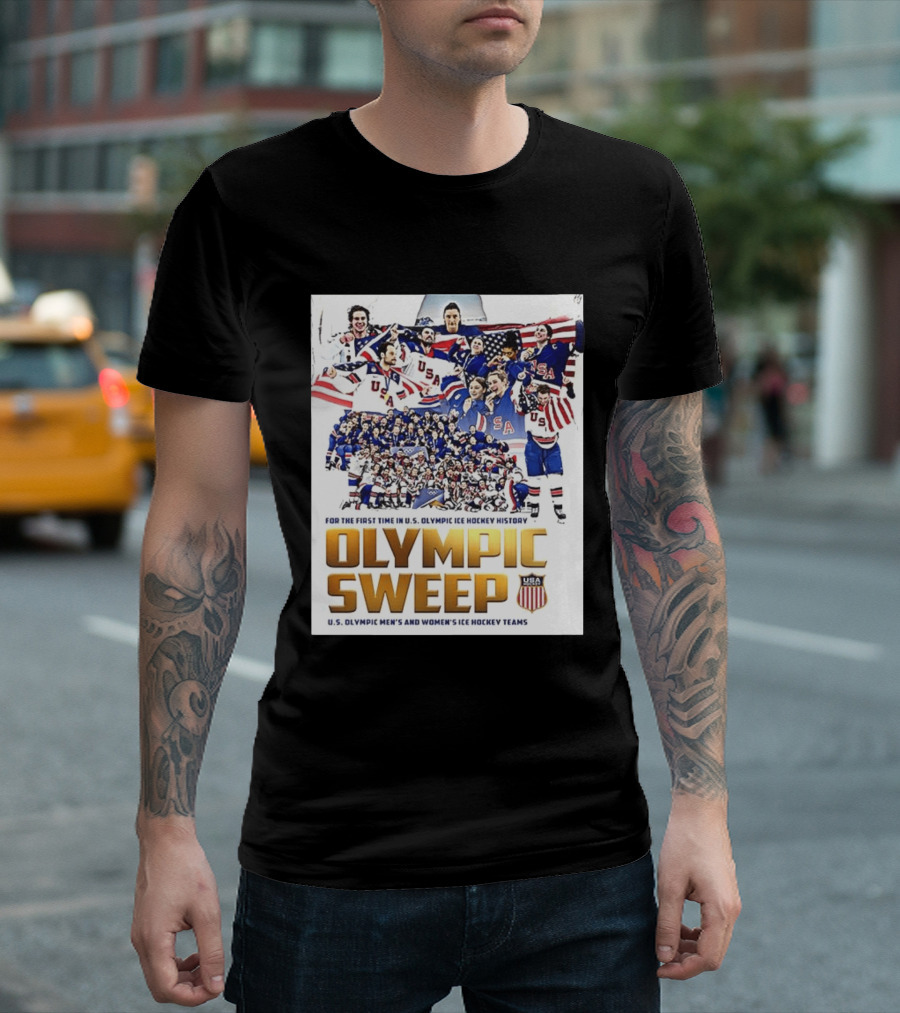 U.S. Olympic Ice Hockey History First Sweep Men's And Women's Teams T-Shirt