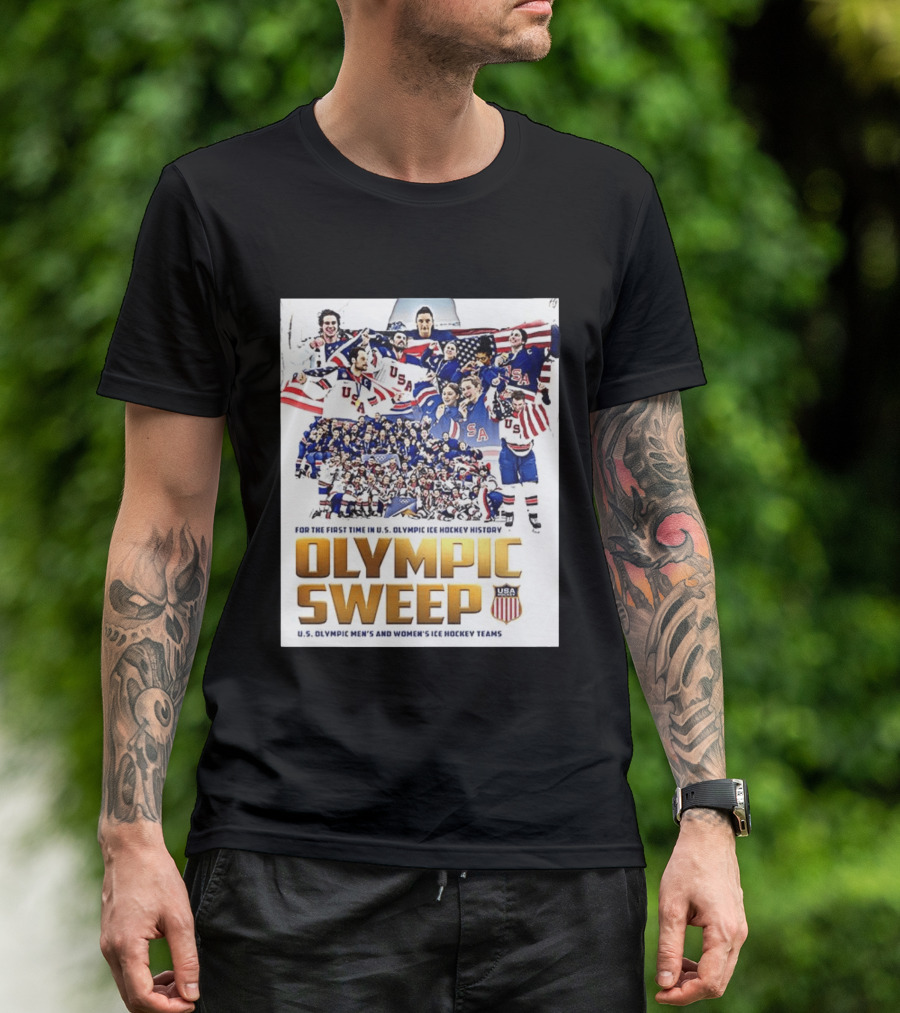 U.S. Olympic Ice Hockey History First Sweep Men's And Women's Teams T-Shirt