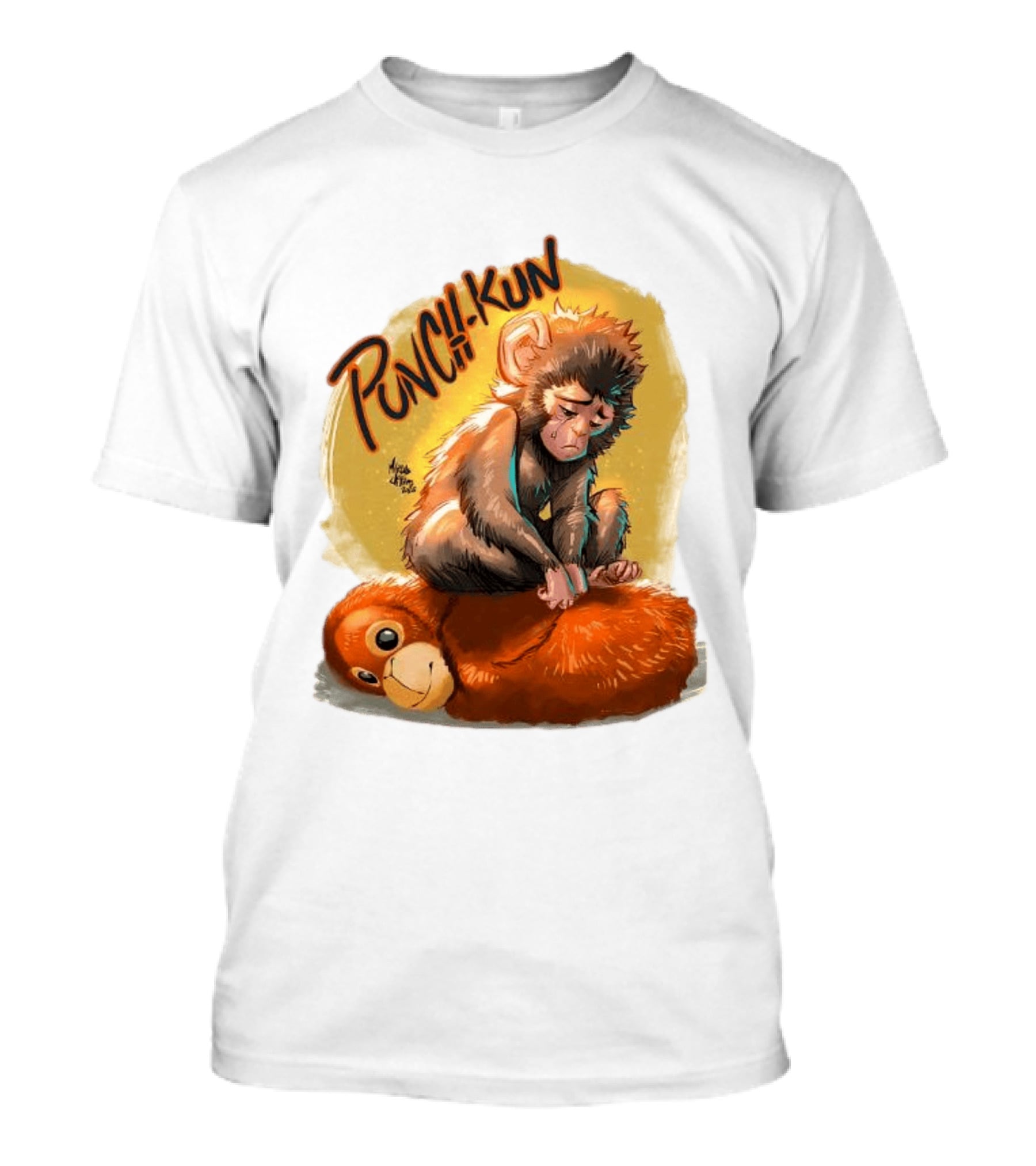 Punch Kun Sad Monkey Hugging Orange Figure T-Shirt