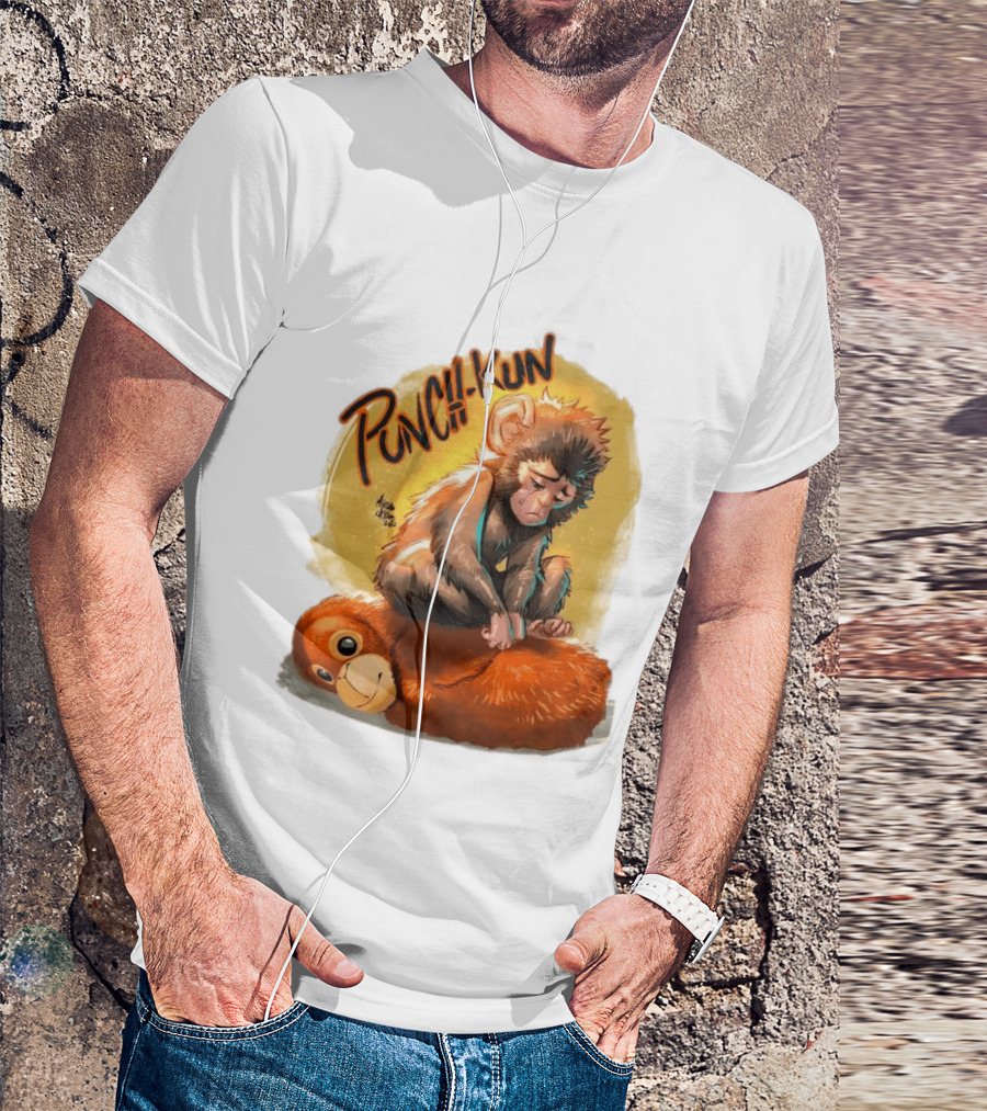 Punch Kun Sad Monkey Hugging Orange Figure T-Shirt