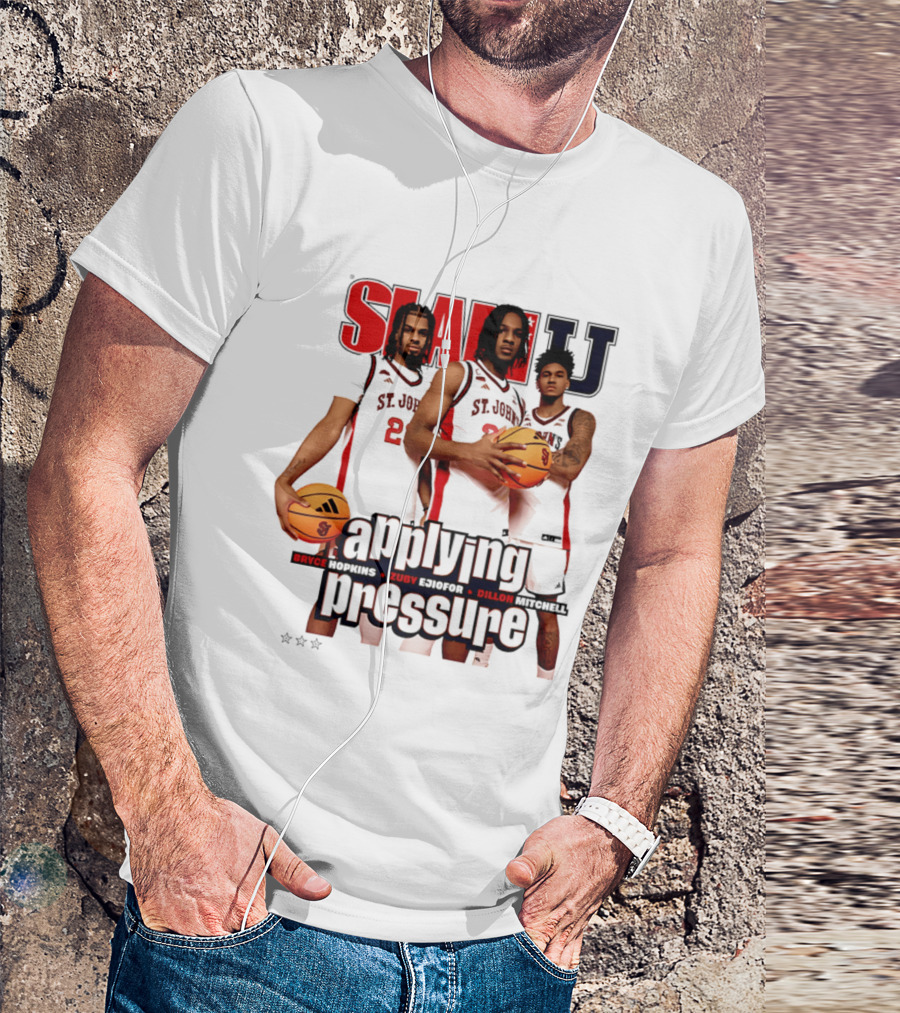 St. John's Red Storm SlamU Applying Pressure Bryce Hopkins Zuby Ejiofor Dillon Mitchell T-Shirt